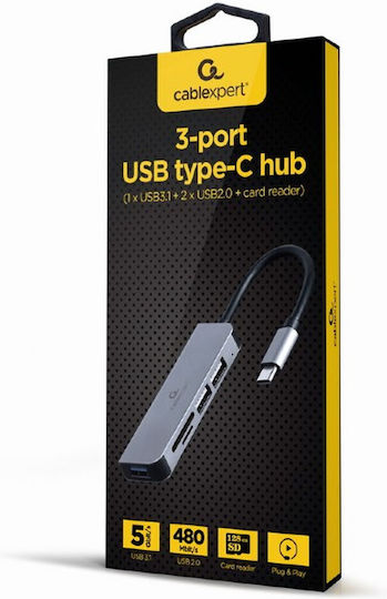 Gembird USB 2.0 Hub 3 Θυρών με σύνδεση USB-C Ασημί