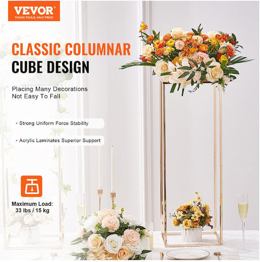 Vevor Ανθοστήλες Μεταλλικές Χρυσές 28x28x80εκ. 2τμχ