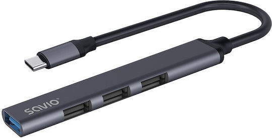 Savio USB Хъб 4 Порта USB 3.1 с USB-C Връзка Сив