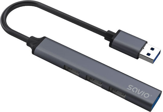 Savio Hub 4 Θυρών USB 2.0 με σύνδεση USB-C Γκρι
