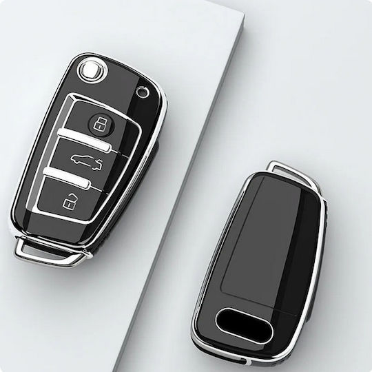 Car Key Cover Case made of with 3 Buttons for Audi in Black Color