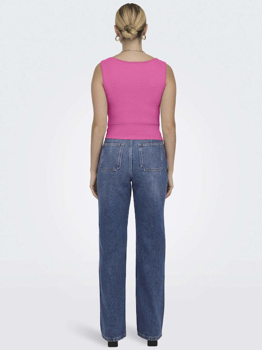 Damen Crop Top Aus Baumwolle Ärmellos Fuchsie