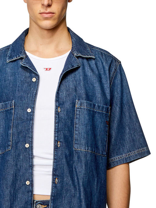 Short-sleeved Denim Shirt Blue