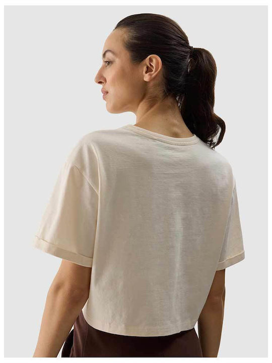 Damen Sport Crop Top Kurzarm Beige