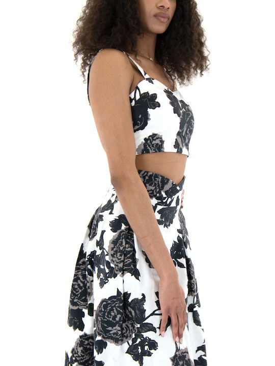 Women's Blouse Corset with Straps Floral White- Black- Beige