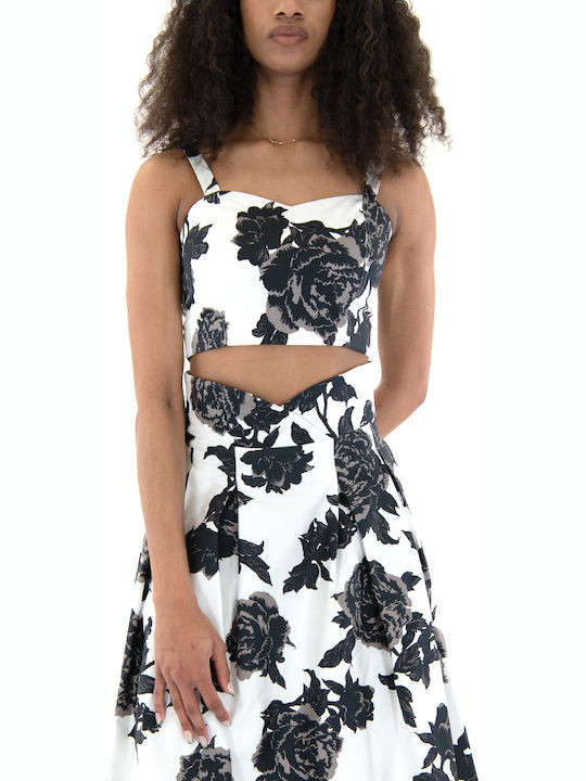 Women's Blouse Corset with Straps Floral White- Black- Beige