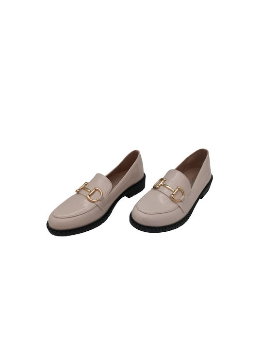 Plato Patent Leather Women's Moccasins in Beige Color