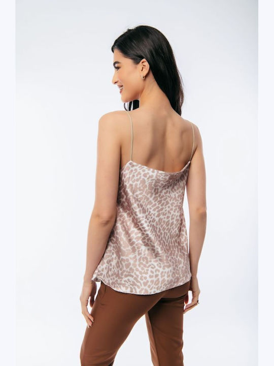 Damen Bluse Drapierung mit Trägern Beige