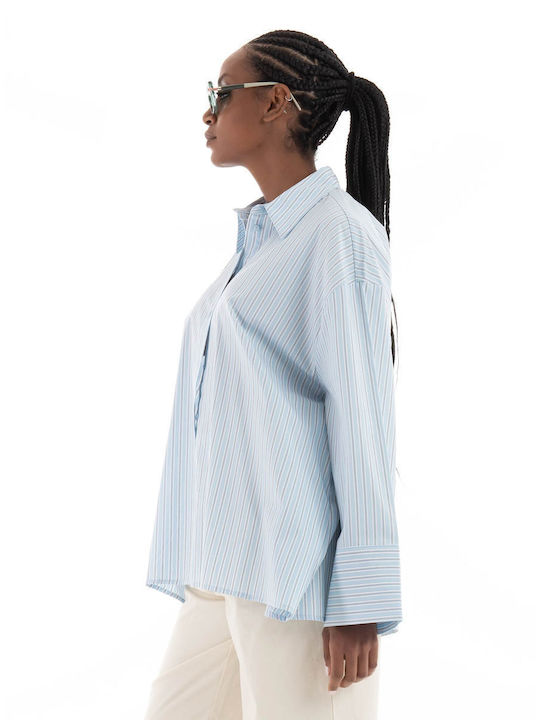 Only Women's Striped Long Sleeve Shirt Sky Blue