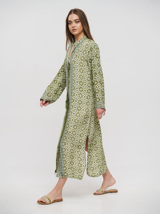 Ble Resort Collection Γυναικείο Μακρύ Καφτάνι Παραλίας Πράσινο