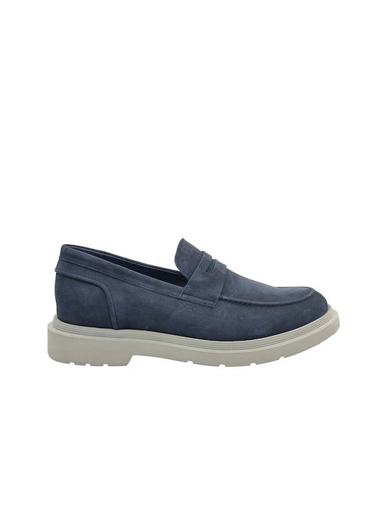 Kricket Men's Leather Moccasins Blue