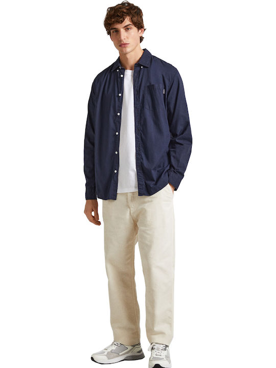Long-sleeved Denim Shirt Navy Blue