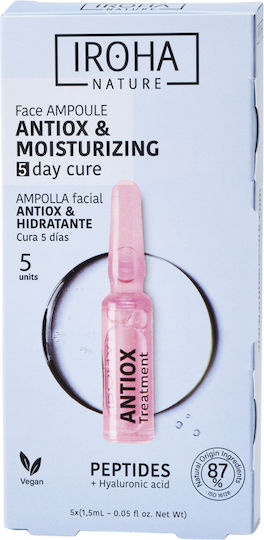 Iroha Nature Active Shot Moisturizing & Anti-Aging Ampoule Serum For Face With Vitamin E & Peptides For Detoxifying & Brightening 5x1.5ml