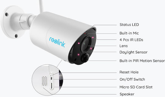 Reolink Argus IP Κάμερα Παρακολούθησης Wi-Fi Full HD+ 3MP Αδιάβροχη Μπαταρίας με Αμφίδρομη Επικοινωνία