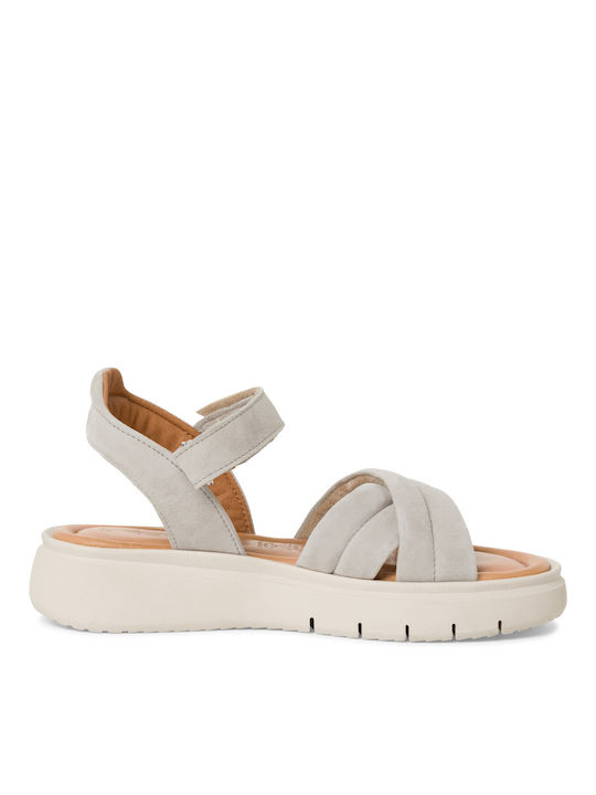 Tamaris Leather Women's Flat Sandals in Beige Color