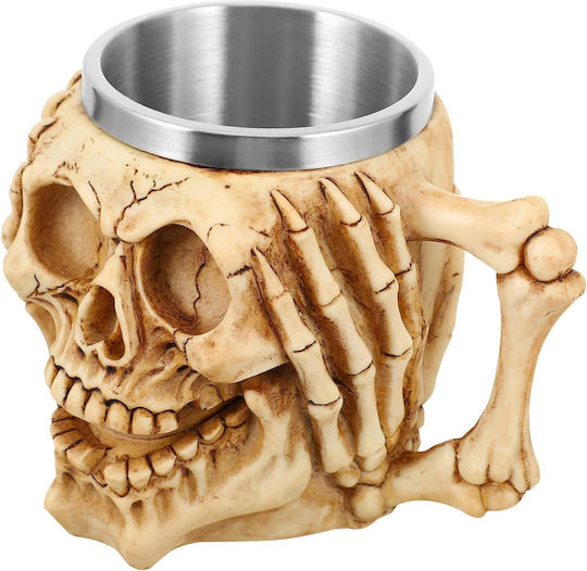 Schädel Skelett 3D Harz Becher Metallisch Beige 500ml Schädel Skelett 3D Harz Becher Metallisch Beige 500ml
