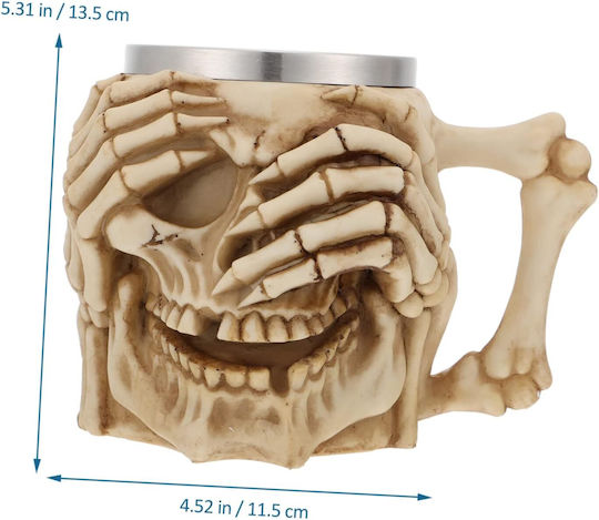 Skull Skeleton 3D Resin Mug Metallic Beige 500ml