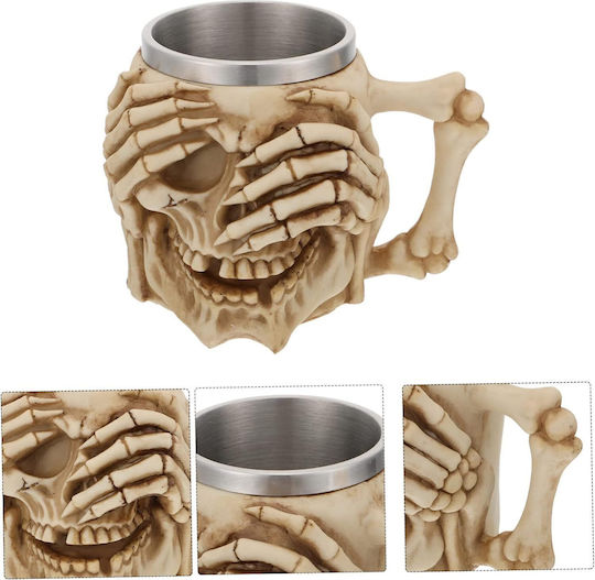 Skull Skeleton 3D Resin Mug Metallic Beige 500ml