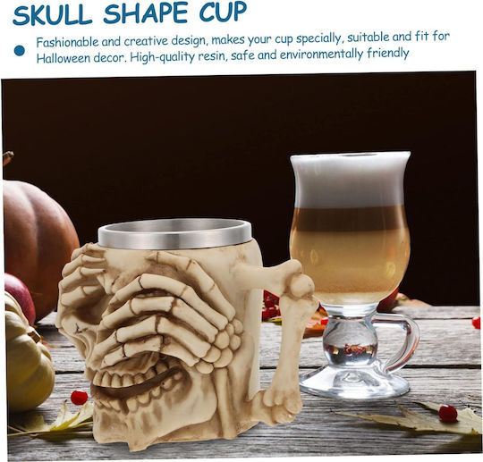 Skull Skeleton 3D Resin Mug Metallic Beige 500ml