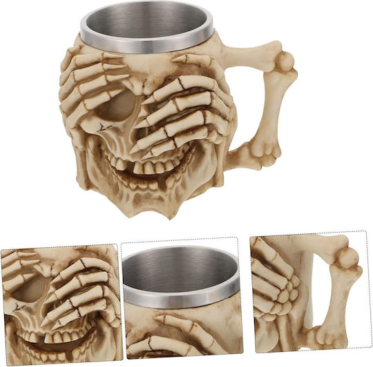Skull Skeleton 3D Resin Mug Metallic Beige 500ml