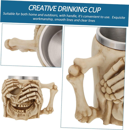 Skull Skeleton 3D Resin Mug Metallic Beige 500ml