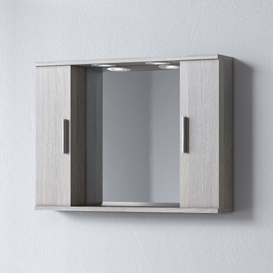 Martin Alon 75 Oglindă De Baie Rectangulară Cu Lumini LED Din Placă Din Lemn Agregat Cu Raft Și Dulap 75x56cm Harmony