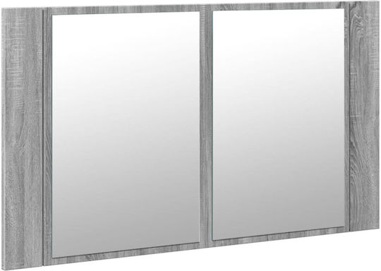 vidaXL Καθρέπτης Μπάνιου Led από Πλαστικό με Ράφι & Ντουλάπι 80x12cm Γκρι