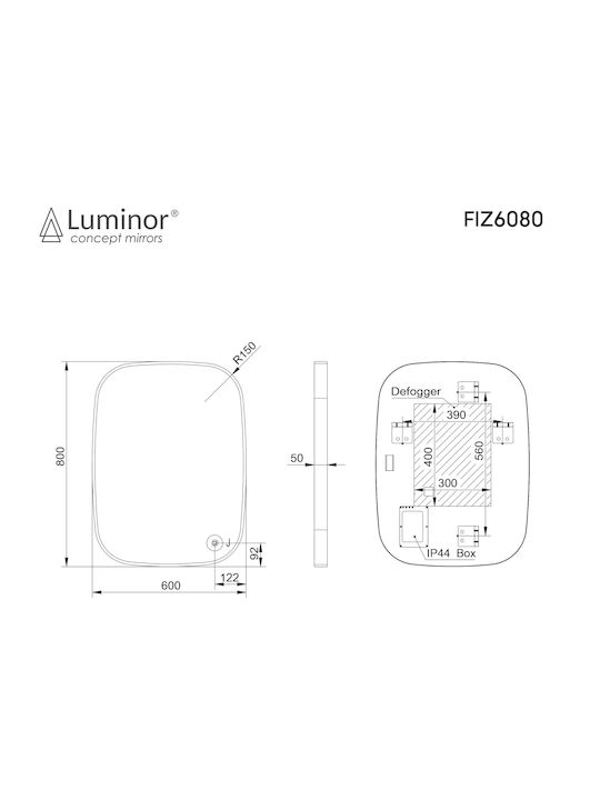 Luminor Καθρέπτης Μπάνιου Led από Μέταλλο 60x80cm Μαύρος