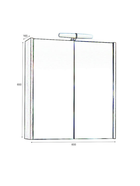 M-Mebel Oglindă de Baie Lumini LED din Plastic cu Dulap cu Lungime 60cm Gri
