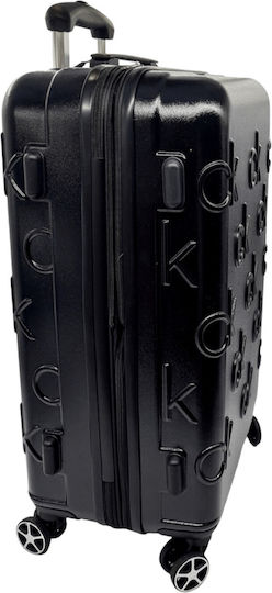 Calvin Klein Large Travel Suitcase Black Velvet-Black Metal with 4 Wheels