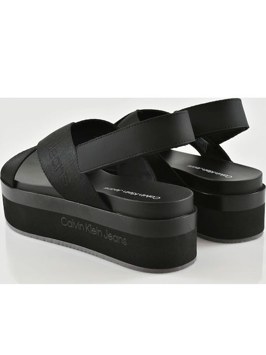 Leder Flache Sandalen für Damen Flatforms in Schwarz Farbe