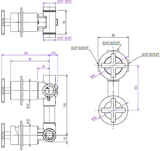 La Torre Elle Set Mixer & Deviation Îngropată pentru Duș 3 ieșiri