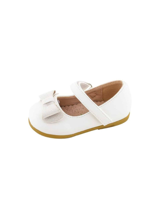 SmartKids Kids Anatomic Leather Ballerinas with Hoop & Loop Closure White