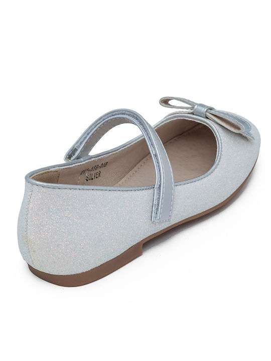 Kids Ballerinas with Hoop & Loop Closure Silver