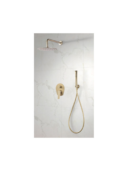 Imex Built-in Mixer, Hand Shower & Shower Head Set for Shower 2 Exits Gold