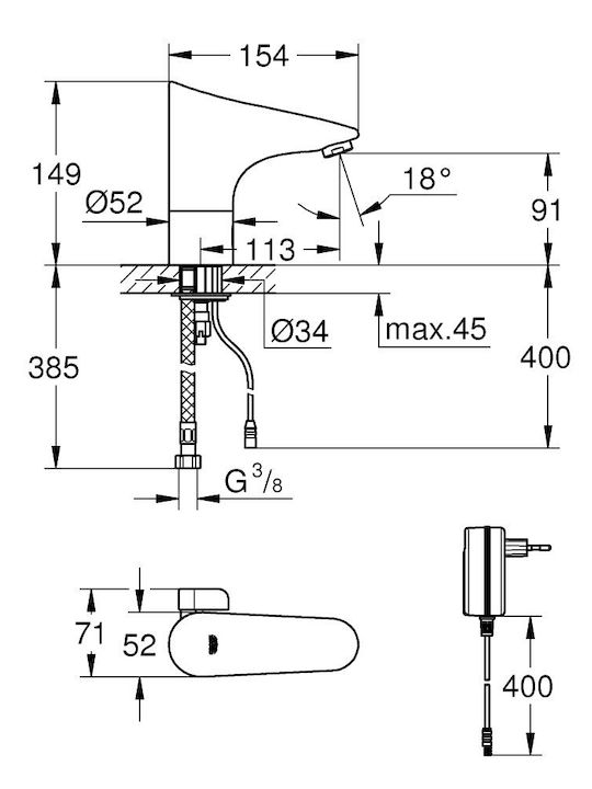Grohe Europlus E Миксер Смесител за мивка със Сензор Grohe Europlus E Миксер Смесител за мивка със Сензор
