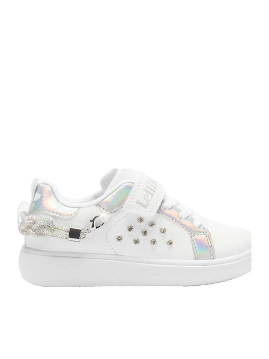 Kids Sneakers with Hoop & Loop Closure Bianco / Argento