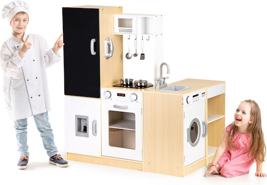 Ecotoys Ξύλινη Κουζίνα XXXL Με Ψυγείο,Πλυντήριο Πιάτων,Led & Μεταλλικά Αξεσουάρ από Ξύλο για 3+ Ετών
