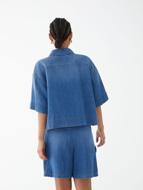 IBlues Women's Denim Short Sleeve Shirt Blue