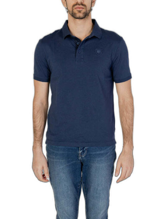 Blauer Herren Kurzarmshirt Polo Weiß