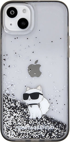 Karl Lagerfeld Liquid Glitter Choupette Umschlag Rückseite Kunststoff Transparent (iPhone 15 Plus / 16 Plus)
