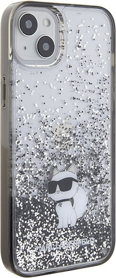Karl Lagerfeld Liquid Glitter Choupette Umschlag Rückseite Kunststoff Transparent (iPhone 15 Plus / 16 Plus)