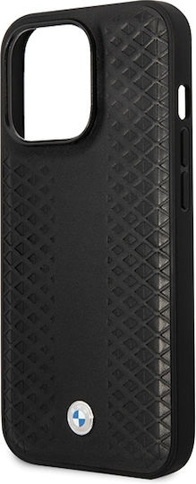 BMW Diamond Pattern Umschlag Rückseite Leder Schwarz (iPhone 14 Pro)