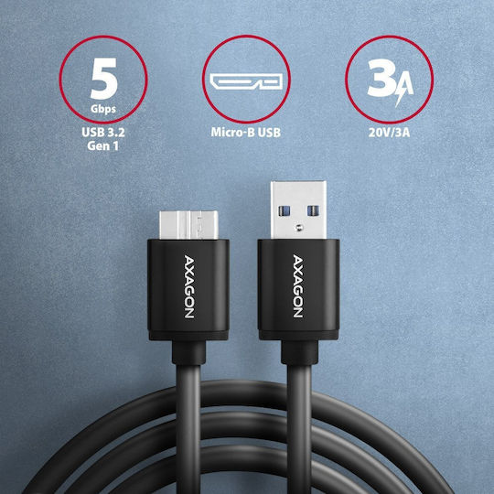 Axagon Regular USB 3.0 to micro USB Cable Μαύρο 1m (BUMM3-AM10AB) 1τμχ