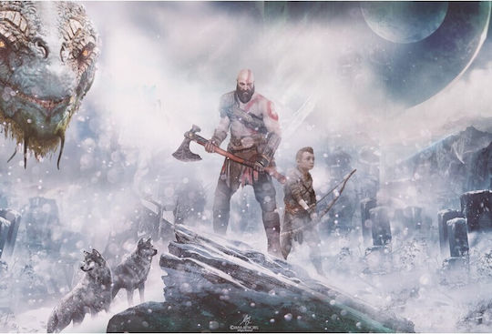 God Of War Kratos Și Atreus Pe Pânză 80x50 Cm