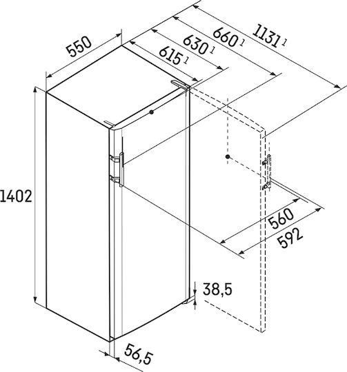 Liebherr Еднокрилен Хладилник 251лт В140.2xШ55xД63см. Inox Comfort
