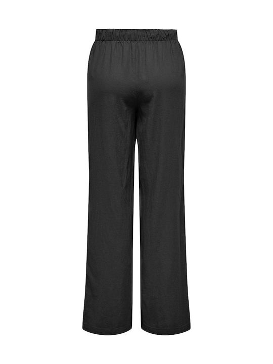 Only Damen Leinen Palazzo-Hose Black