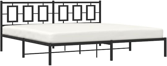 Метално Легло Кинг Сайз Черно с Дъски за Матрак 193x203см