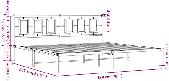 Pat King Size Metalic Alb Cu Plăci Pentru Saltea 193x203cm