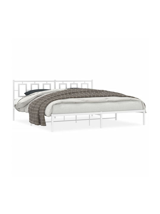 King Size Metallbett Weiß mit Lattenrost für Matratze 193x203cm